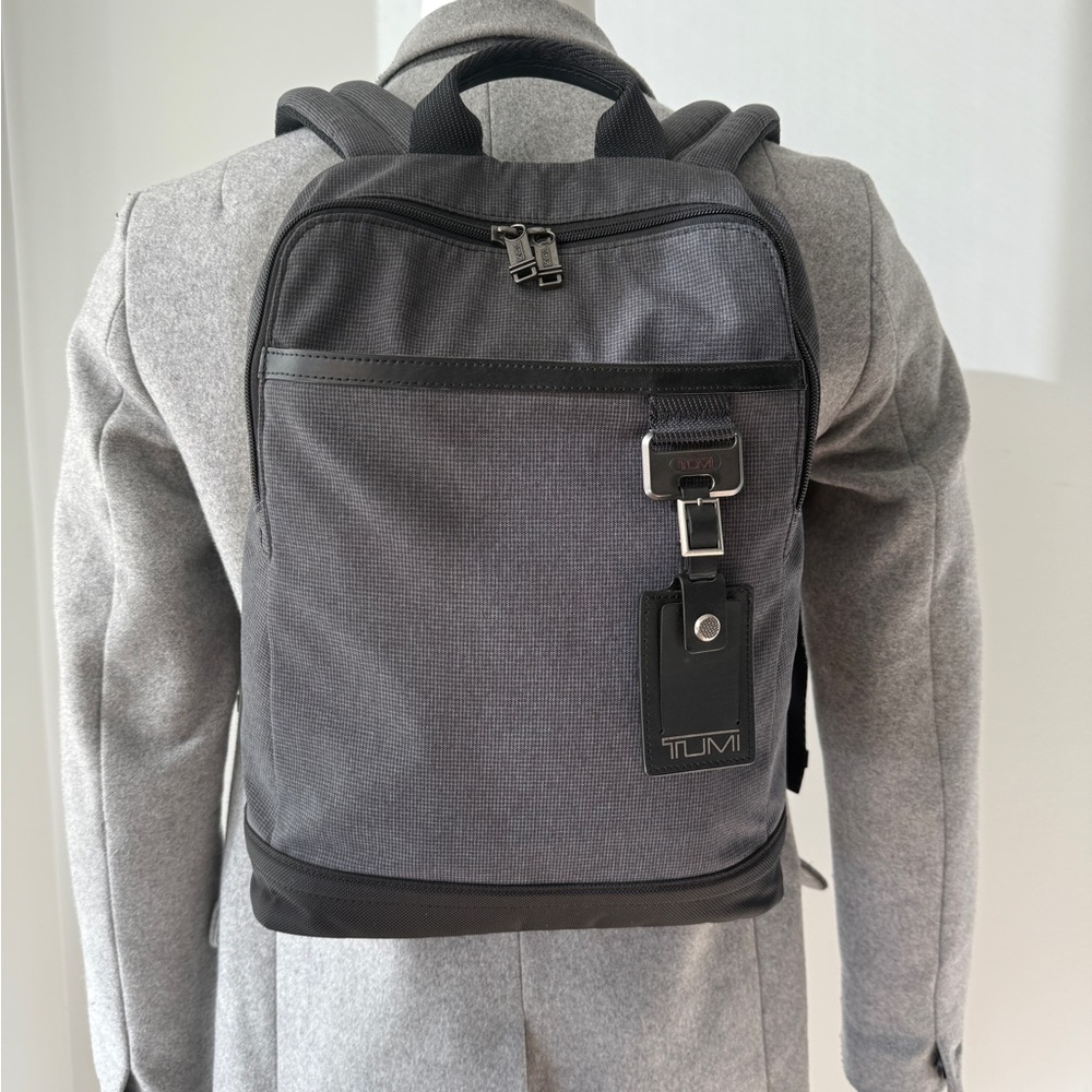 TUMI Charcoal and Black Men's Backpack w/ Houndstooth texture